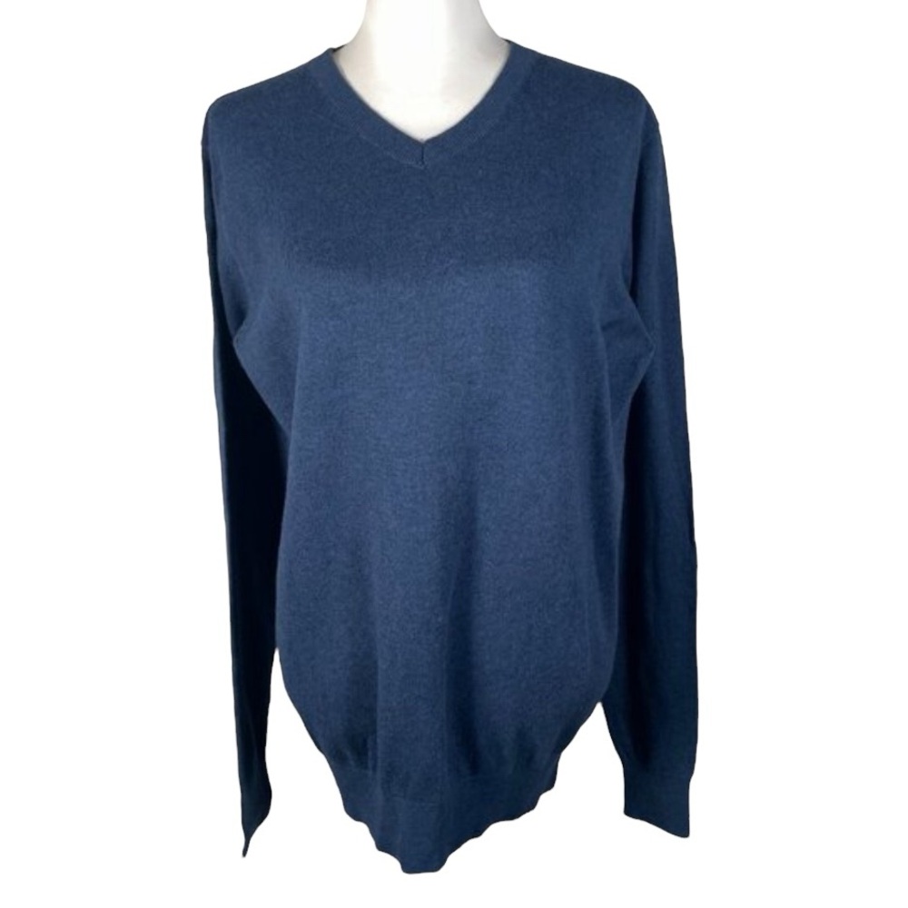 George Navy Blue V Neck Tight Knit Long Sleeve Pullover Sweater S